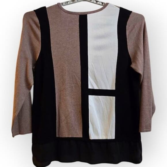 Investments II Women’s 2X Colorblock Long Sleeve Top Black Beige Tan - Picture 3 of 8
